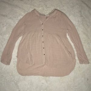 Women’s Light Mauve Pink Long Sleeve Button Up Top